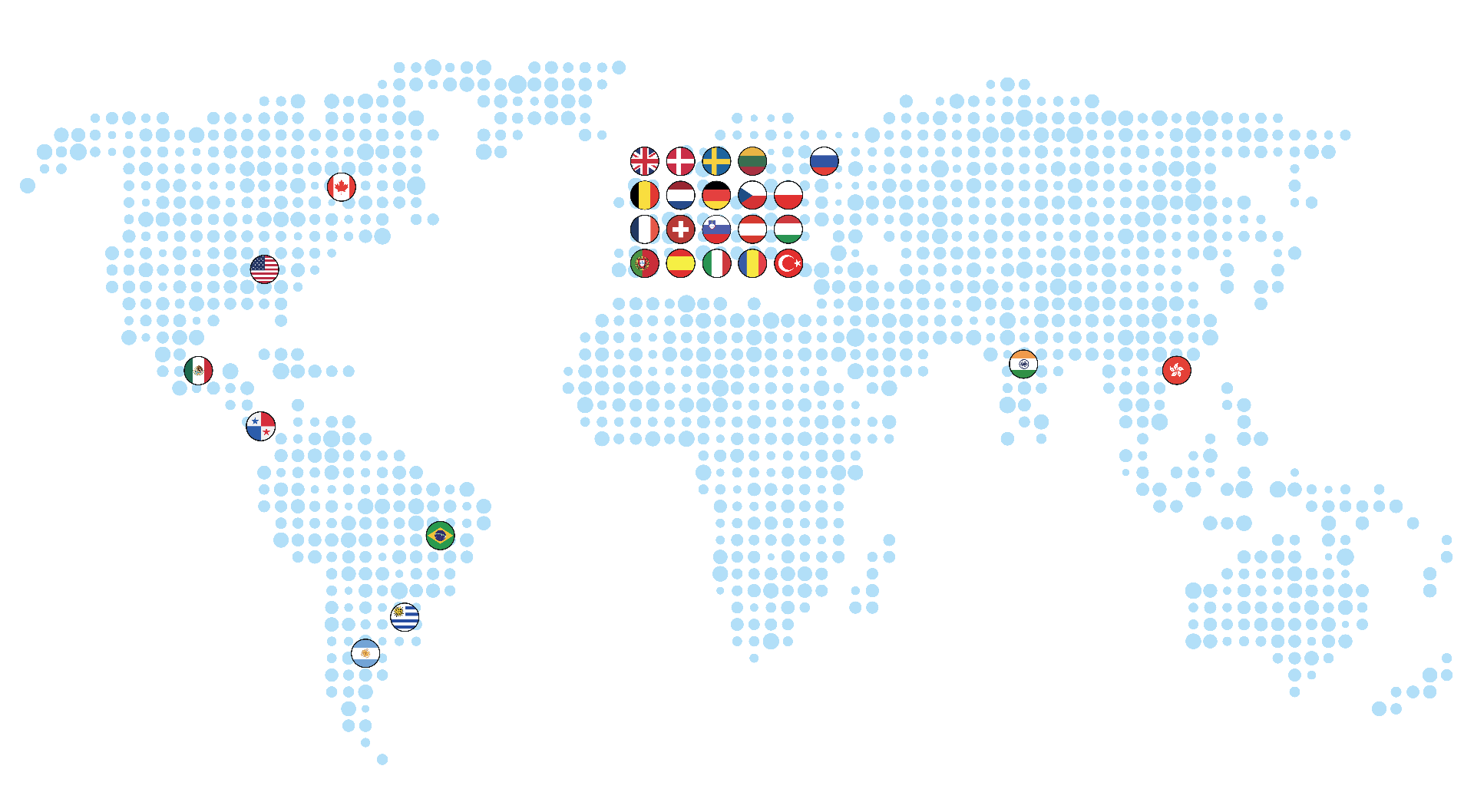 Mapa-múndi com as filiais Finder