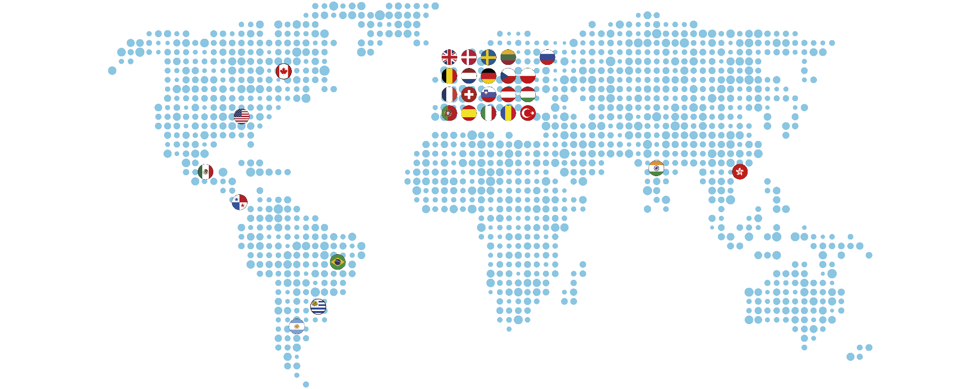 Mapa-múndi com as filiais Finder